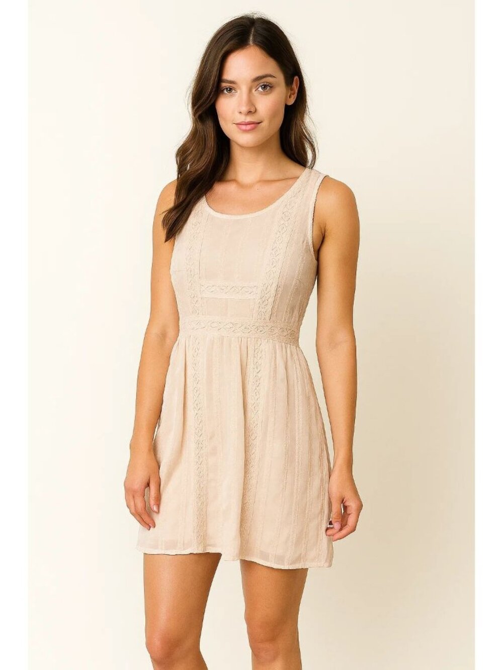 Aqua Pointelle Lace Dress Blush Color Large NWT Sleeveless Mini Elegant Design